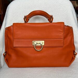 Salvatore Ferragamo Orange Satchel with Gold Accents